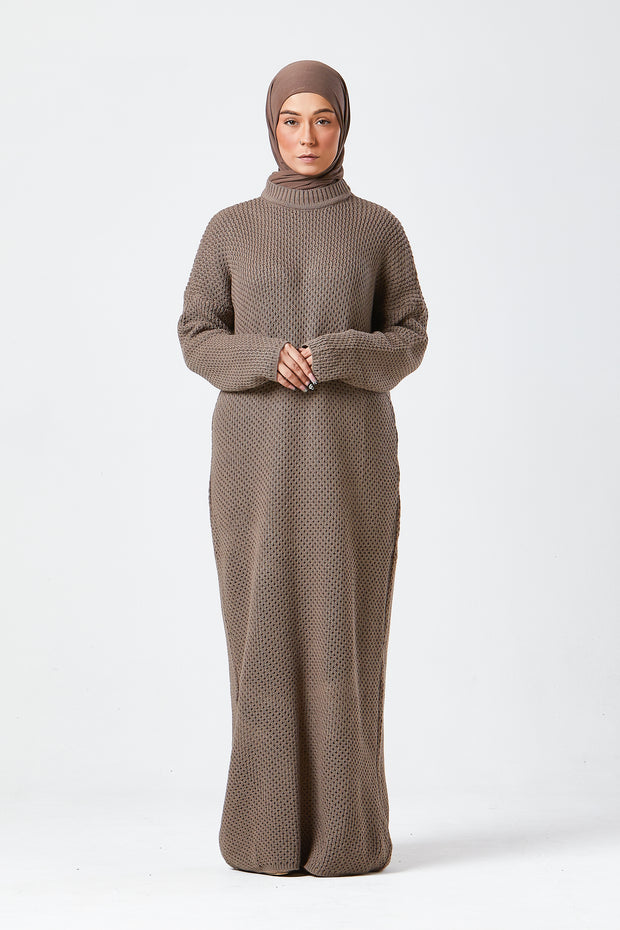 Mocha Textured Knit Maxi Dress