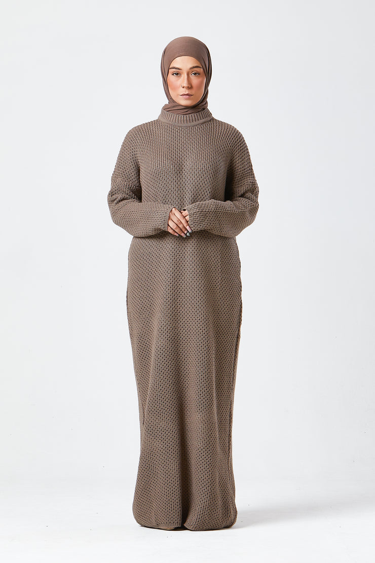 Mocha Textured Knit Maxi Dress