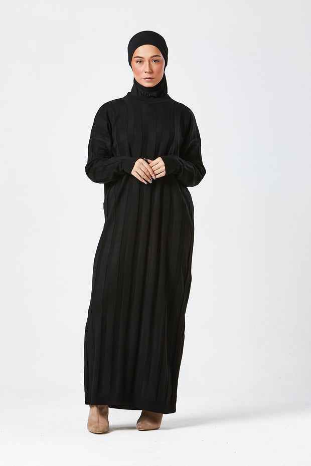 Black Ribbed Maxi Knit Dress