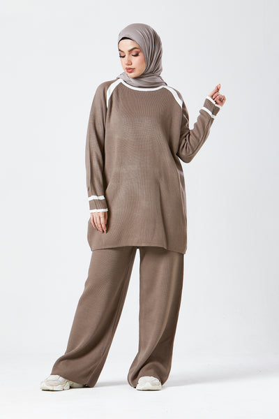 Taupe Contrast Knit Co-Ord Set