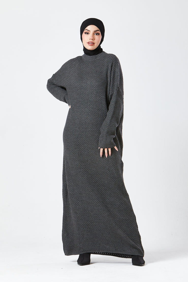 Grey Textured Knit Maxi Dress