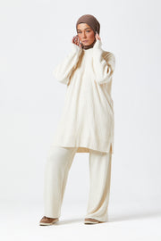 Cream Ribbed Knit Co-ord Set