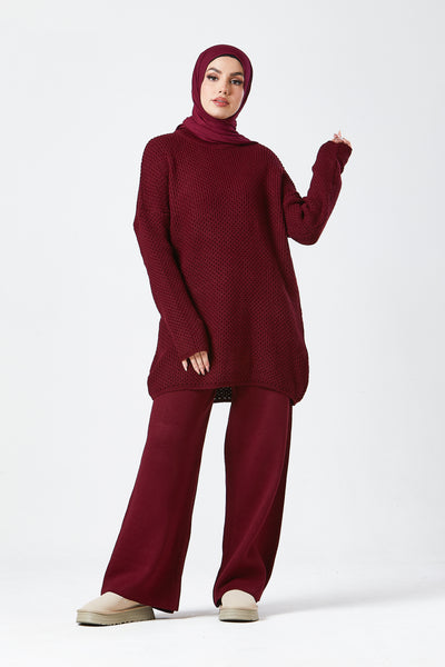 Burgundy Textured Knit Co-ord Set