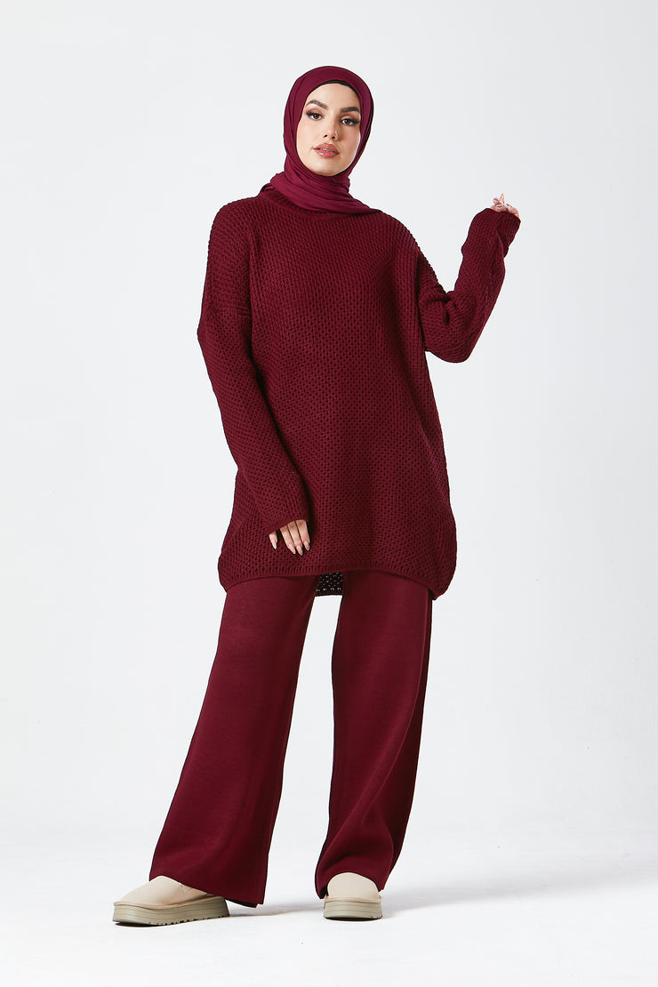 Burgundy Textured Knit Co-ord Set