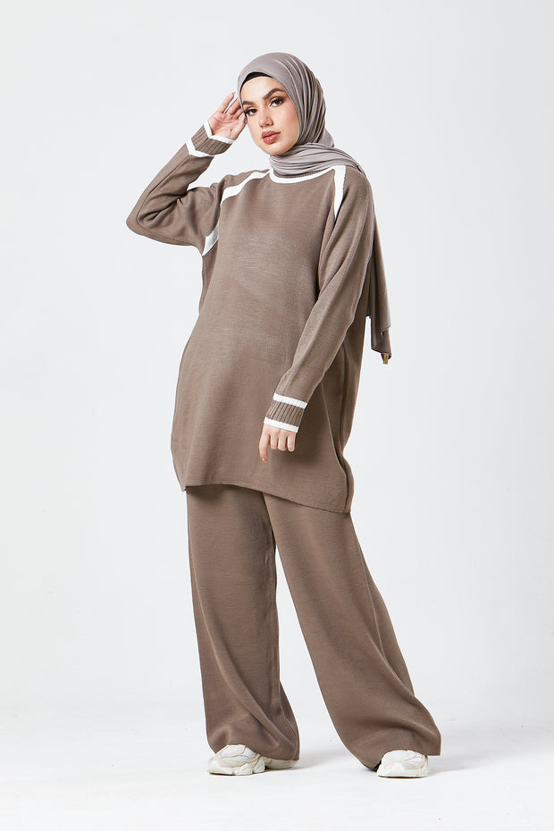 Taupe Contrast Knit Co-Ord Set