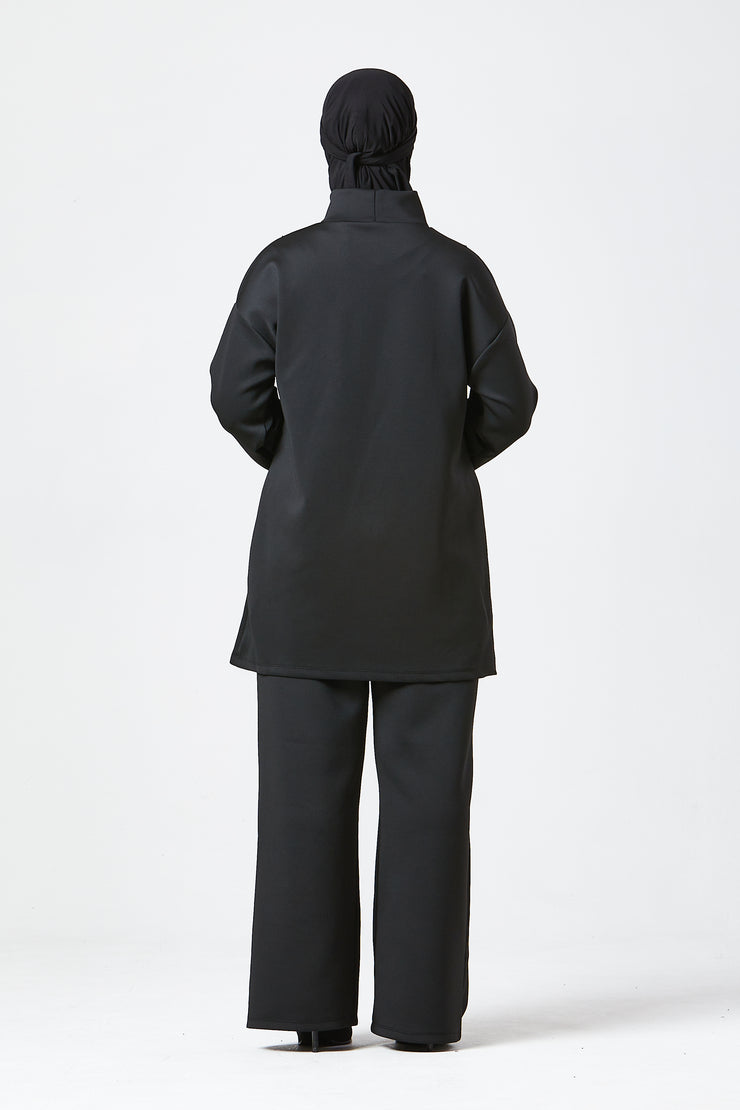 Black Funnel Neck Modest Two Piece Set