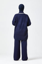 Navy Contrast Knit Co-Ord Set