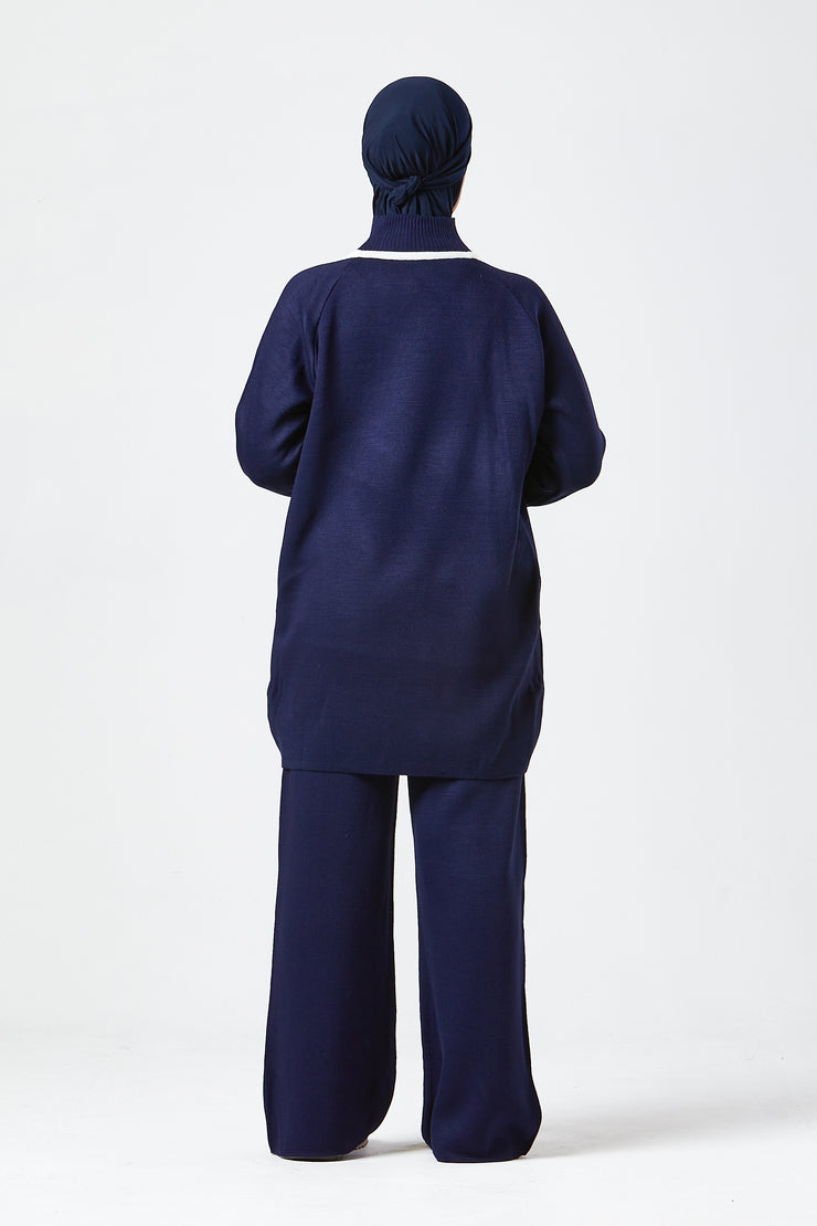 Navy Contrast Knit Co-Ord Set