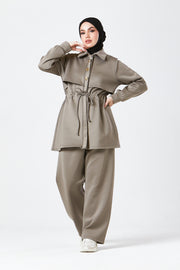 Mocha Modest Buttoned Co-Ord Set
