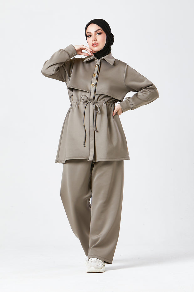 Mocha Modest Buttoned Co-Ord Set