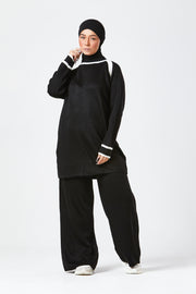 Black Contrast Knit Co-Ord Set