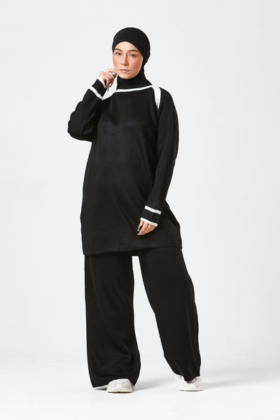 Black Contrast Knit Co-Ord Set
