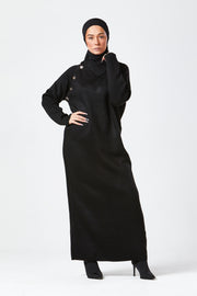 Black Maxi Knit Dress with Side Buttons