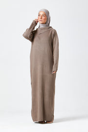 Mocha Maxi Knit Dress with Side Buttons