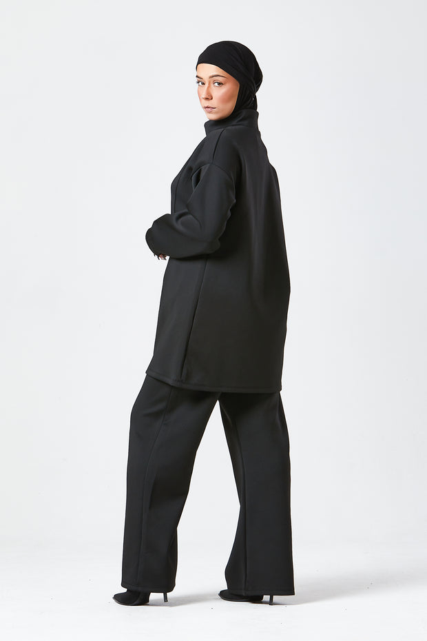 Black Funnel Neck Modest Two Piece Set