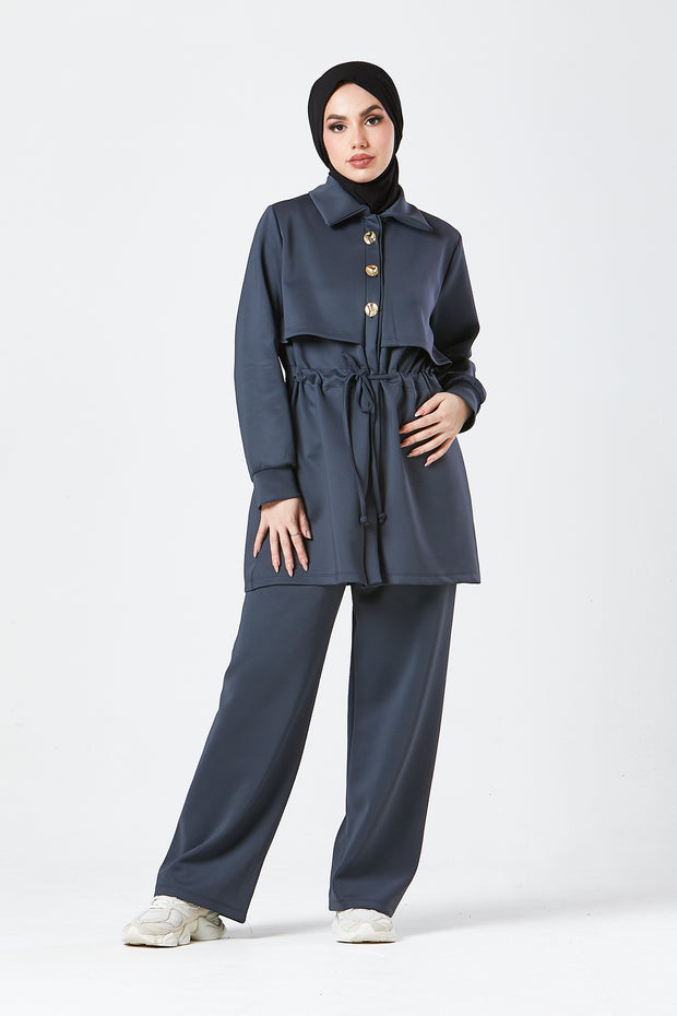 Charcoal Grey Modest Buttoned Co-Ord Set