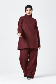 Burgundy Funnel Neck Modest Two Piece Set