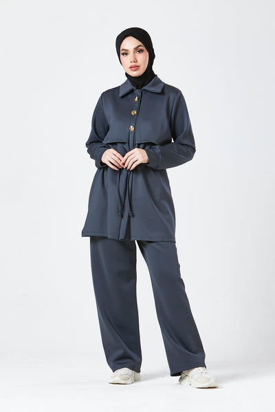Charcoal Grey Modest Buttoned Co-Ord Set