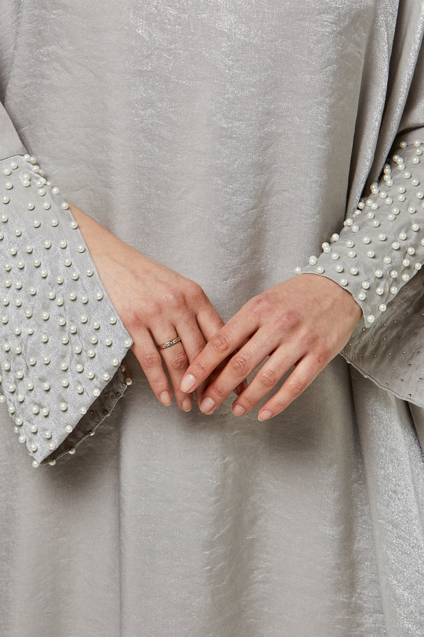 Luxurious Shimmer Pearl High-Neck Dress