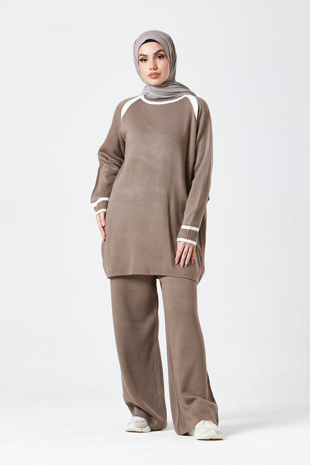 Taupe Contrast Knit Co-Ord Set