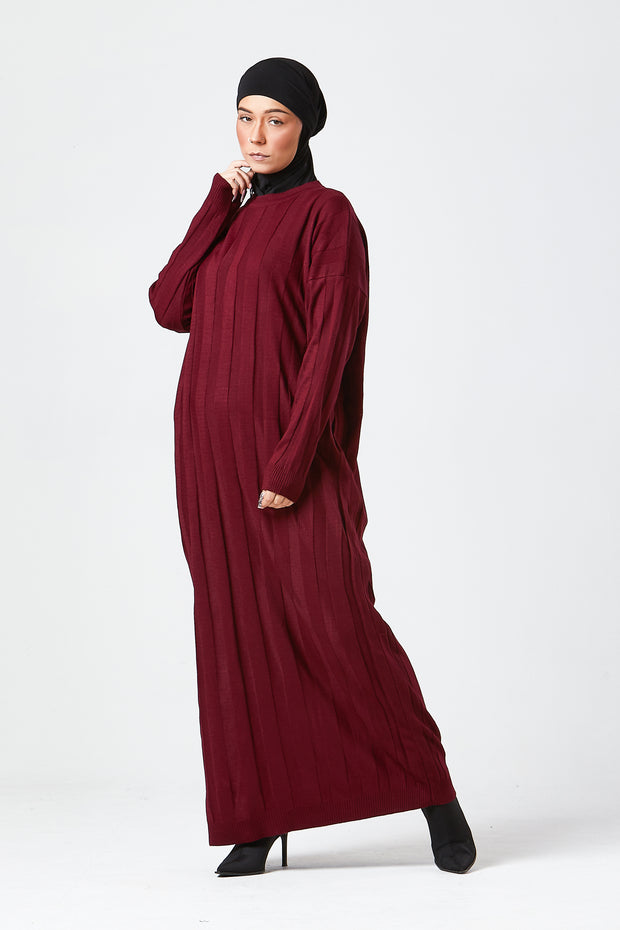 Burgundy Ribbed Maxi Knit Dress