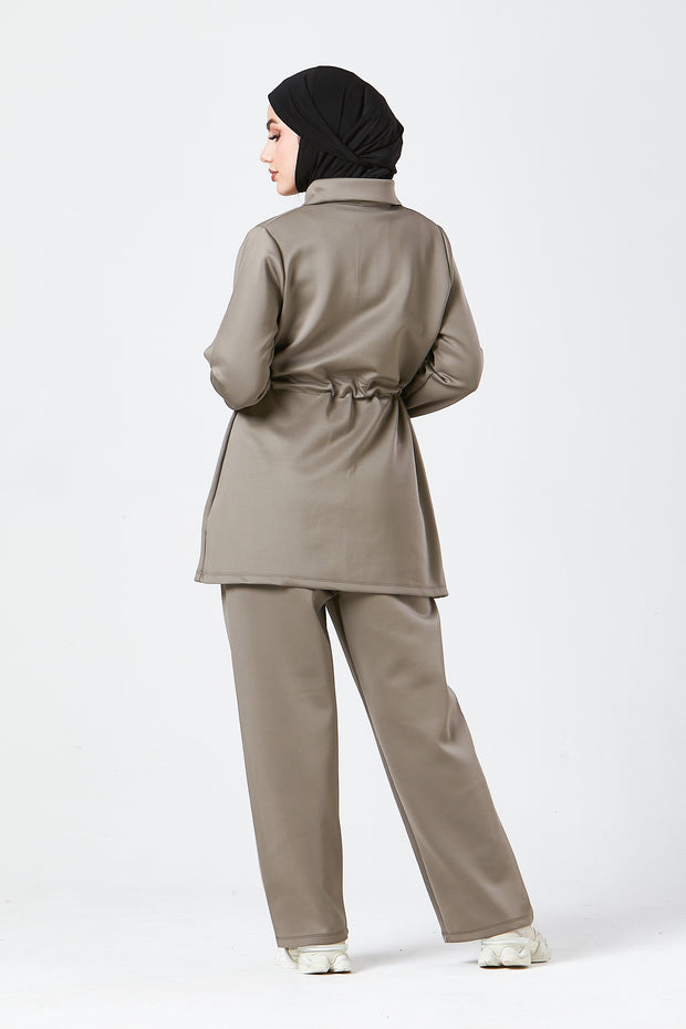 Mocha Modest Buttoned Co-Ord Set