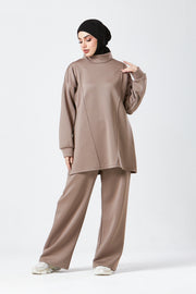 Mocha Funnel Neck Modest Two Piece Set