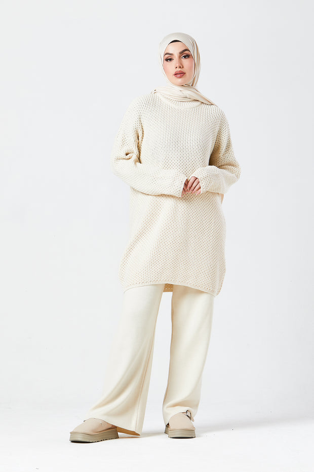 Cream Textured Knit Co-ord Set