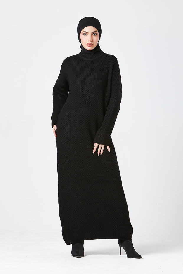 Black Textured Knit Maxi Dress
