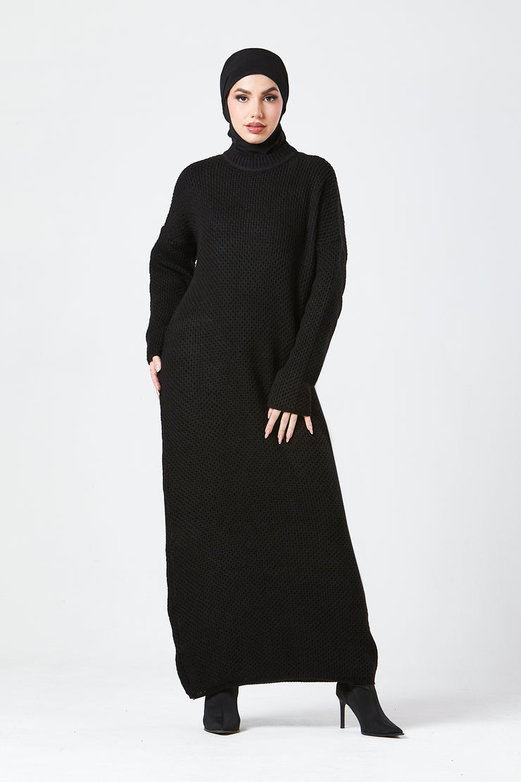 Black Textured Knit Maxi Dress