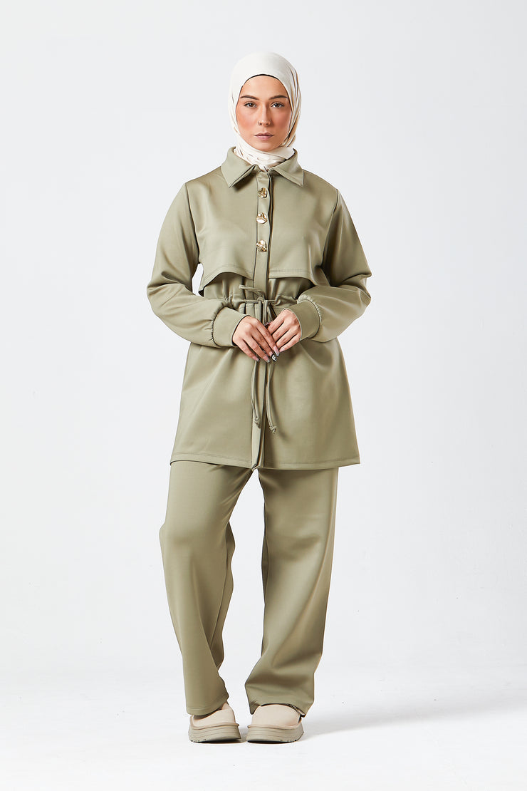 Sage Modest Buttoned Co-Ord Set