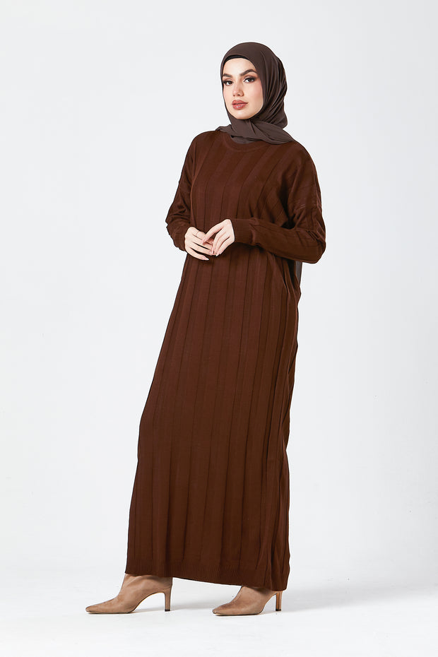 Brown Ribbed Maxi Knit Dress