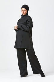 Black Funnel Neck Modest Two Piece Set