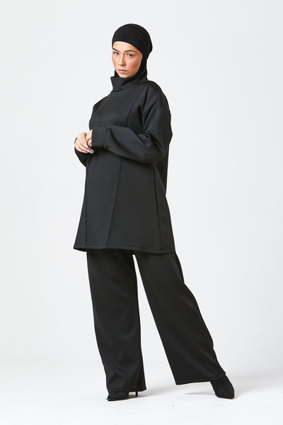 Black Funnel Neck Modest Two Piece Set
