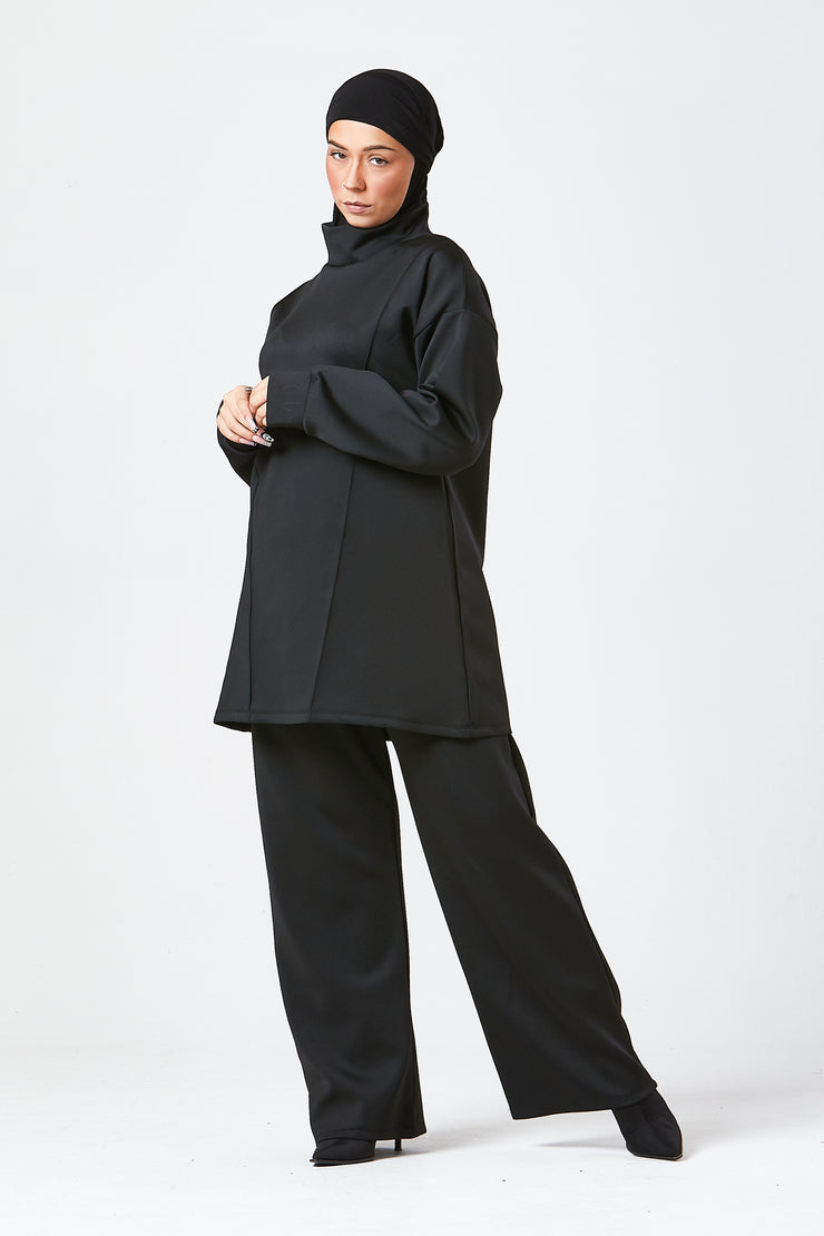 Black Funnel Neck Modest Two Piece Set
