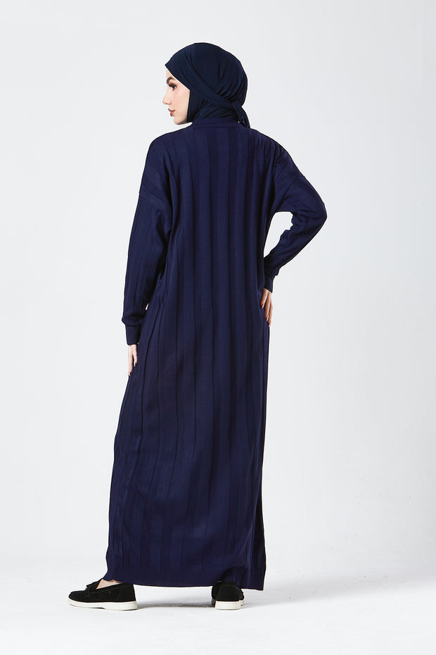 Navy Ribbed Maxi Knit Dress