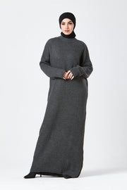 Grey Textured Knit Maxi Dress