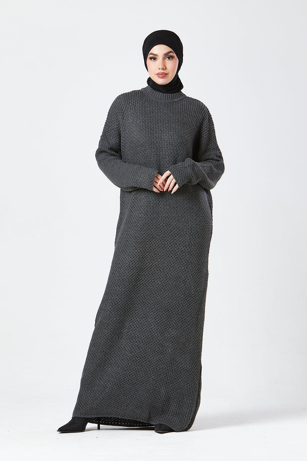 Grey Textured Knit Maxi Dress