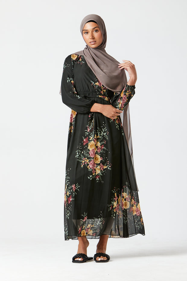 Dark Khaki Floral Dress