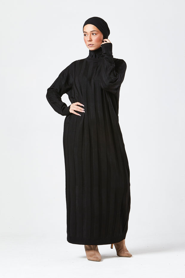 Black Ribbed Maxi Knit Dress