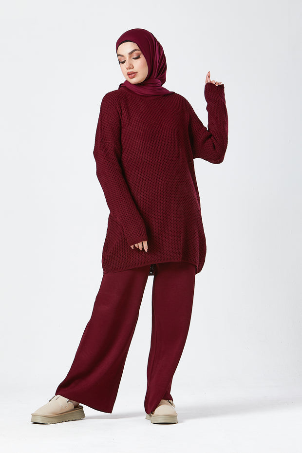 Burgundy Textured Knit Co-ord Set