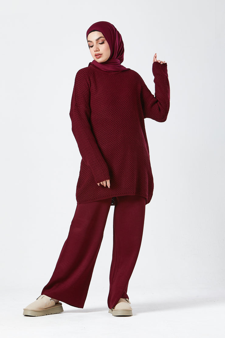 Burgundy Textured Knit Co-ord Set