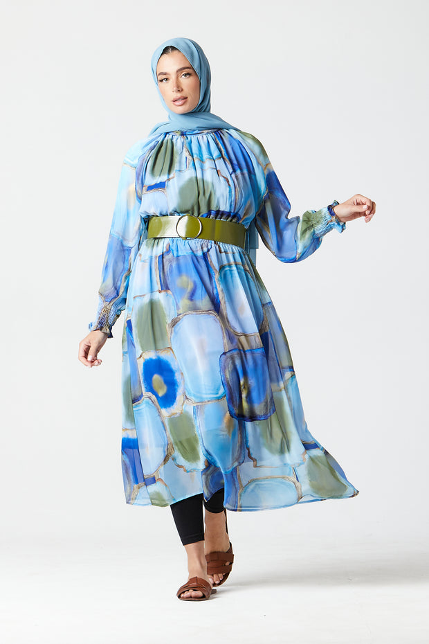 Blue Abstract Midi Dress