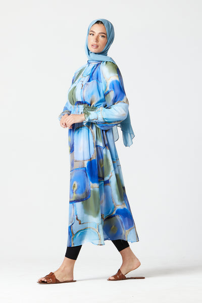 Blue Abstract Midi Dress