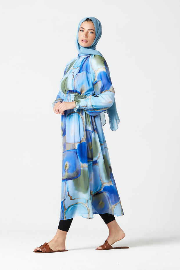 Blue Abstract Midi Dress