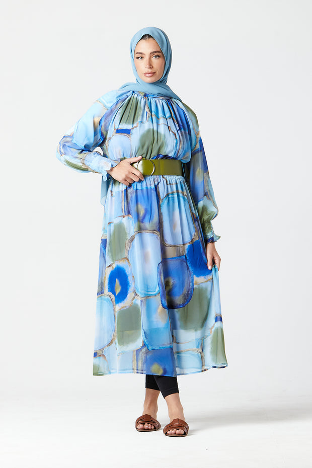 Blue Abstract Midi Dress