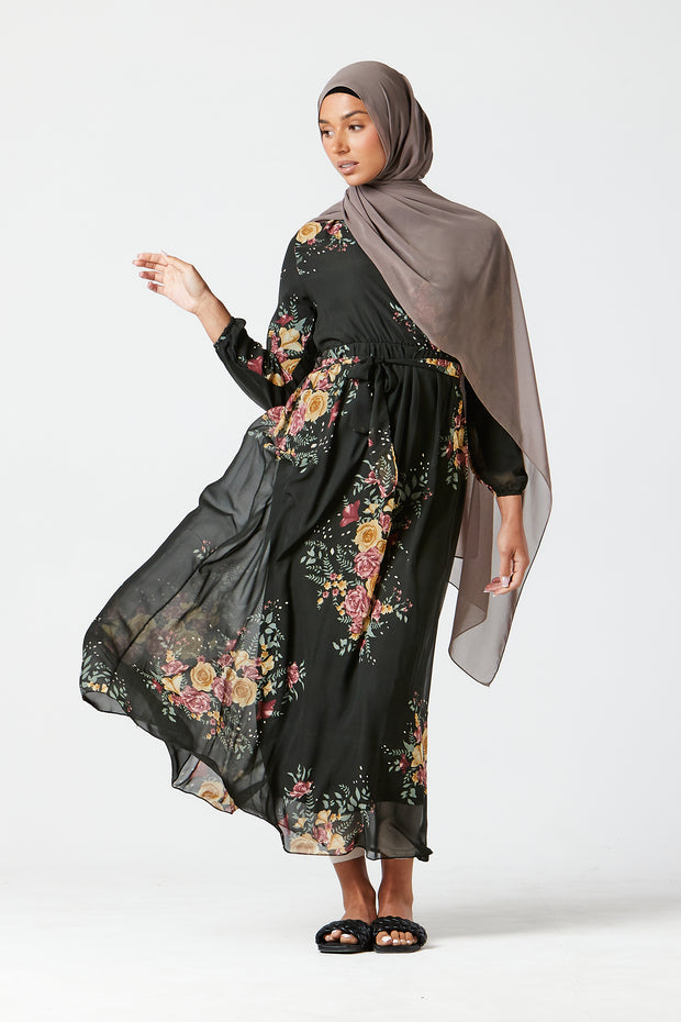 Dark Khaki Floral Dress
