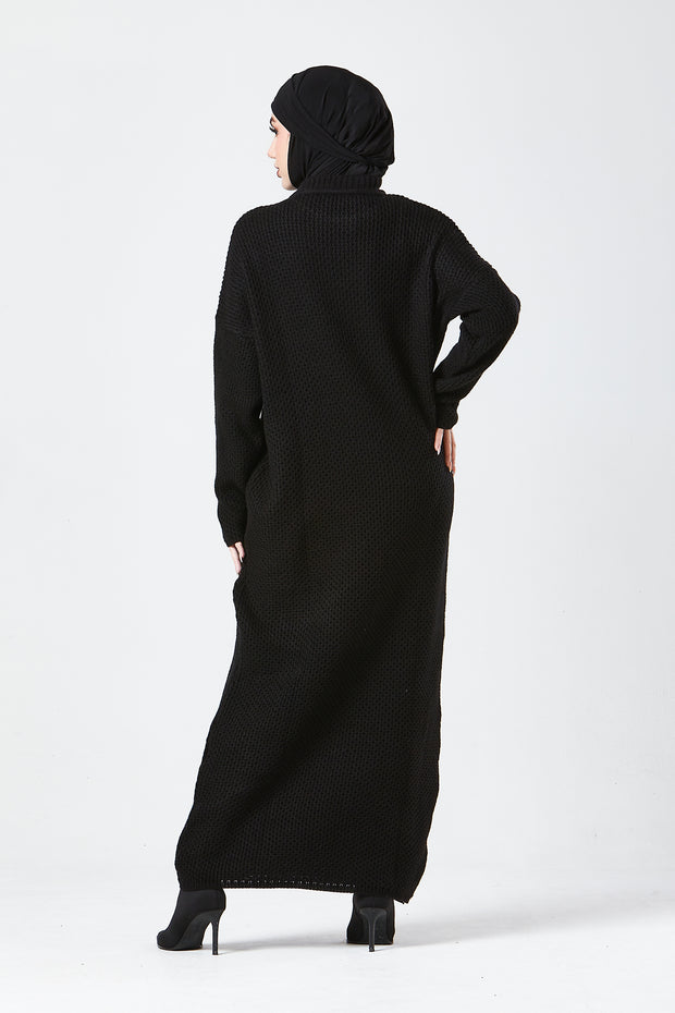 Black Textured Knit Maxi Dress