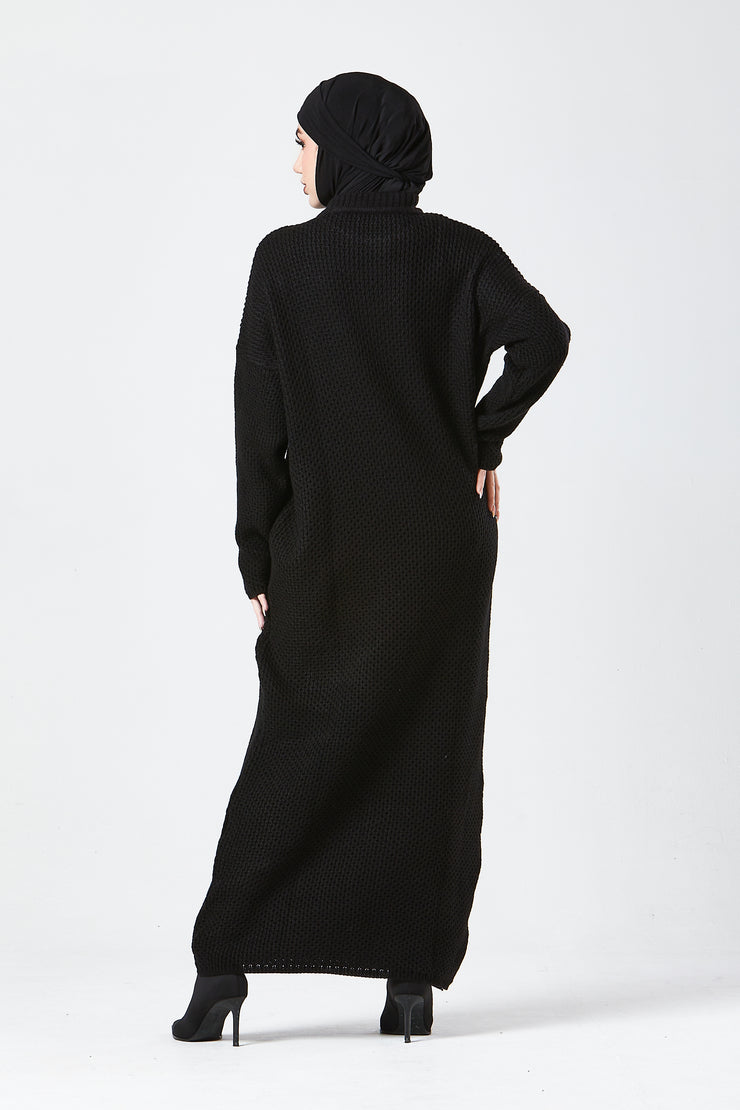 Black Textured Knit Maxi Dress
