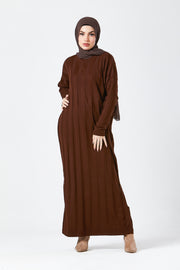 Brown Ribbed Maxi Knit Dress